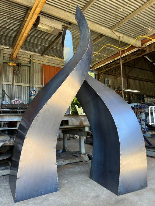 Jen Mallinson's work Closer, shown while she was working on it in Bodalla, won the Bermagui Beach Hotel prize at Sculpture Bermagui 2023 on March 10. Picture supplied.