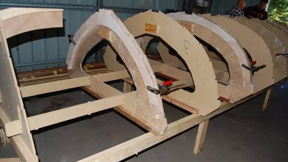 The skeleton of the timber skiff during construction in 2021. File picture