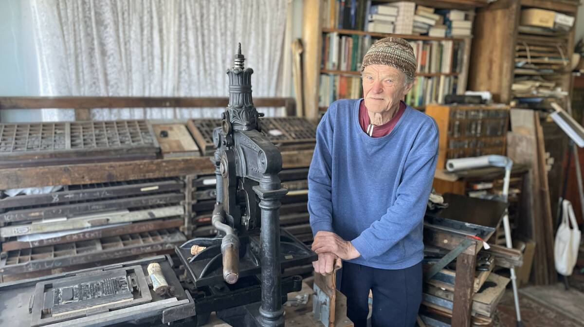 Richard Jermyn alongside his 1871 Printing Press. Pictures by James Parker.