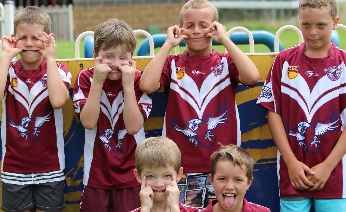 PLAYING IT UP: The boys from the Tathra Sea Eagles Minor Rugby League relay team let off some steam after running in the Bega Cup Gallop Relay on Saturday.