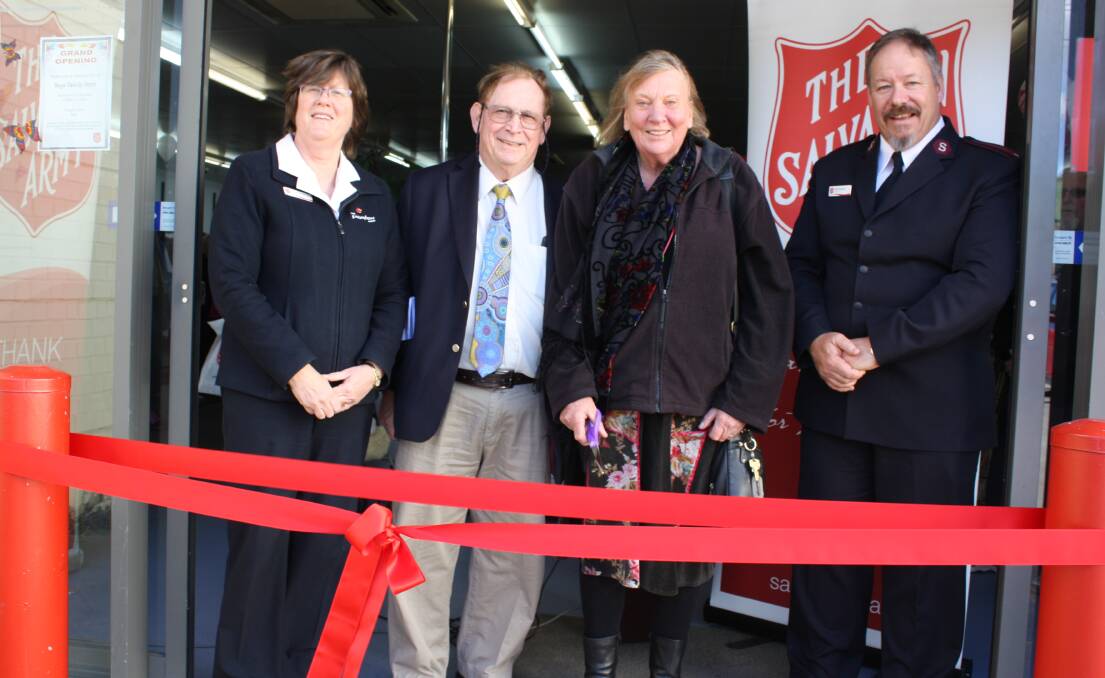 RIBBON CUTTING: Opening the Salvation Army's new Family Store premises in Bega are corps officers Deb and Rod Parsons with Mayor Michael Britten and Liz Seckold.