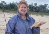 Club member Fiona Beasley shows off one of eight whiting caught on Main Beach, Merimbula on Sunday evening. Picture supplied