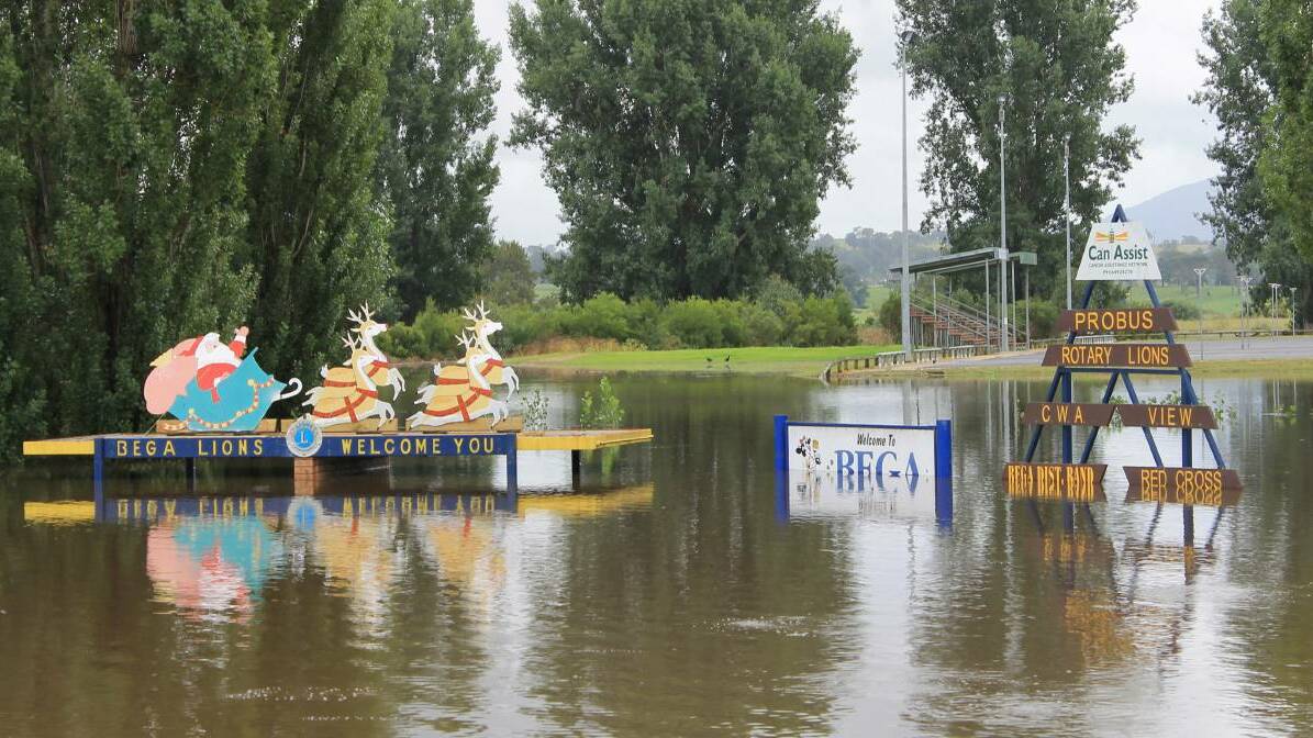 Welcome to Bega! January's flood event saw Santa's sleigh stranded as the Bega River peaked at 5.63metres.