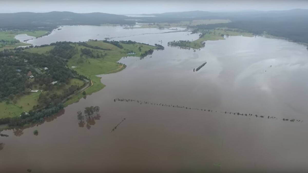 Screenshot from OffShore Productions' quadcopter footage of the flooding at Jellat Jellat, near Bega