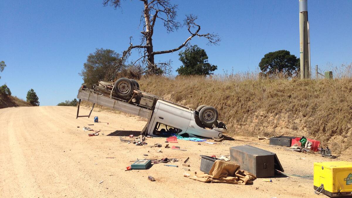 A recent single-vehicle rollover on West Kameruka Rd. The driver escaped unharmed.