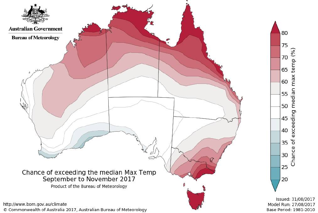 HOT SPRING: The Bureau of Meteorology has released its spring forecast, including Bega Valley's chances of exceeding max temperatures. Read the report online.
