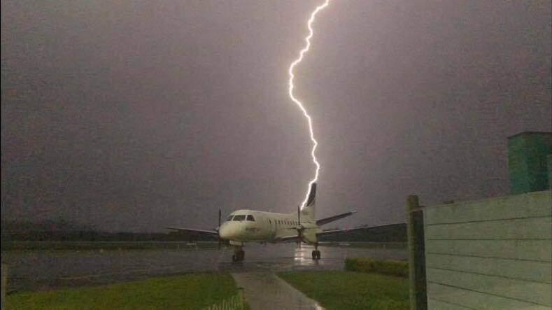Lightning cracks in the skies above the Merimbula Airport. Photo: Kaylee Schafer