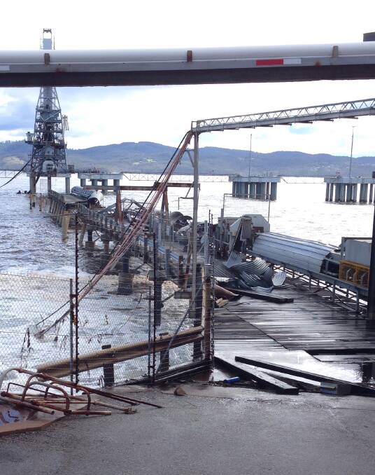Allied Natural Wood Exports' jetty and conveyor system was badly battered by the storm, leaving the company to count the cost.   