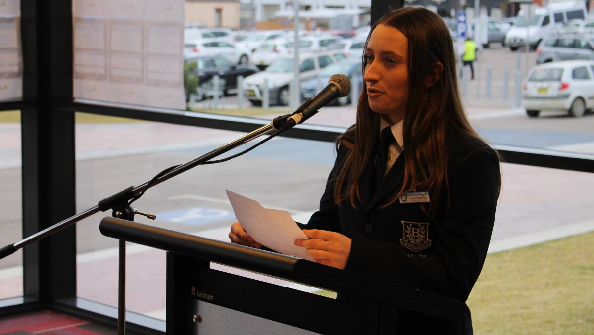 Bega High School captain Elyse Philipzen addresses the crowd on Wednesday to celebrate news of Headspace funding for Bega.