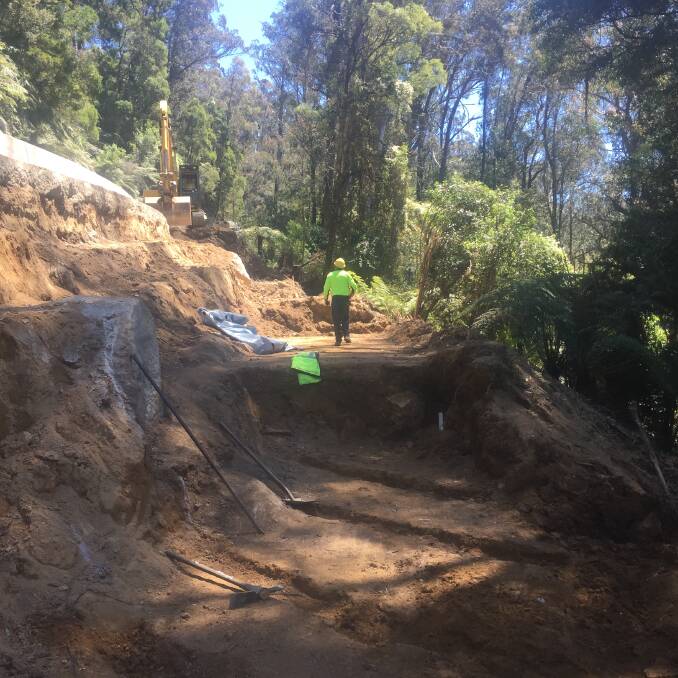 Roadwork underway on the Snowy Mountains Hwy at Brown Mountain. Picture courtesy of RMS.