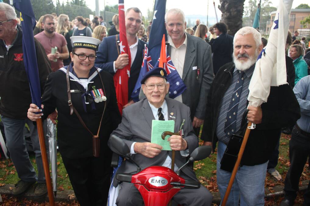 GENERATIONS: Leading Seaman Kristy Mullaney, brother Allan, uncle Michael, dad Tony and (front) grandfather Ron Mullaney on Anzac Day in Bega.
