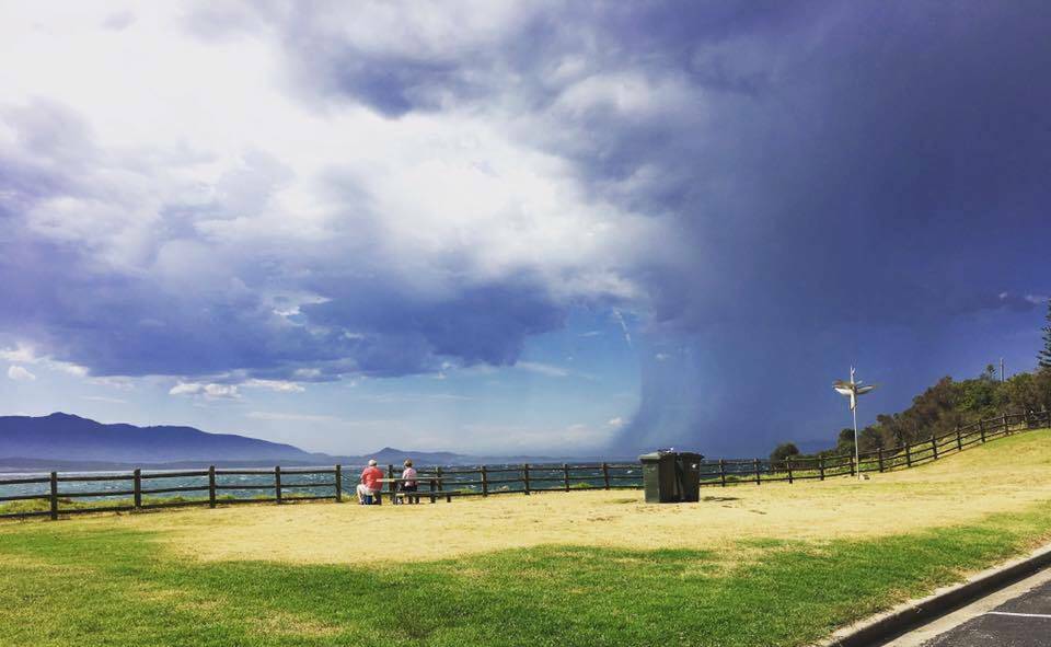 ROLLING THUNDER: No, it's not a tsunami about to hit Bermagui, just the storm rolling in on Monday afternoon as photographed by Becky Grenfell.