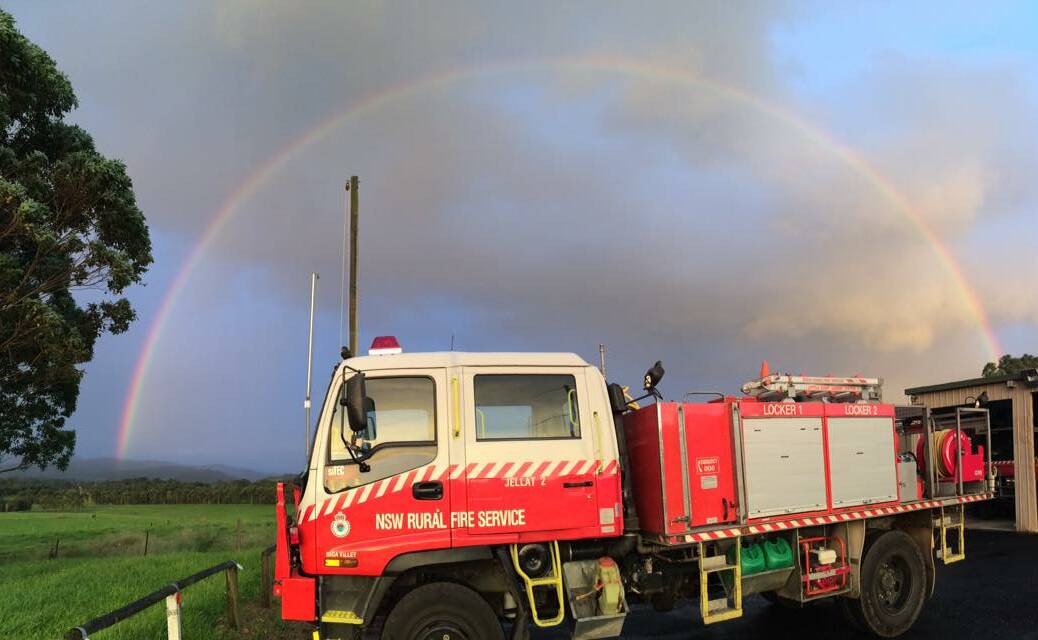 BRIGHT SPARKS: The Jellat RFS was among many locals pointing a camera skywards on Monday to capture a spectacular rainbow. Picture submitted by Clem Barnden.