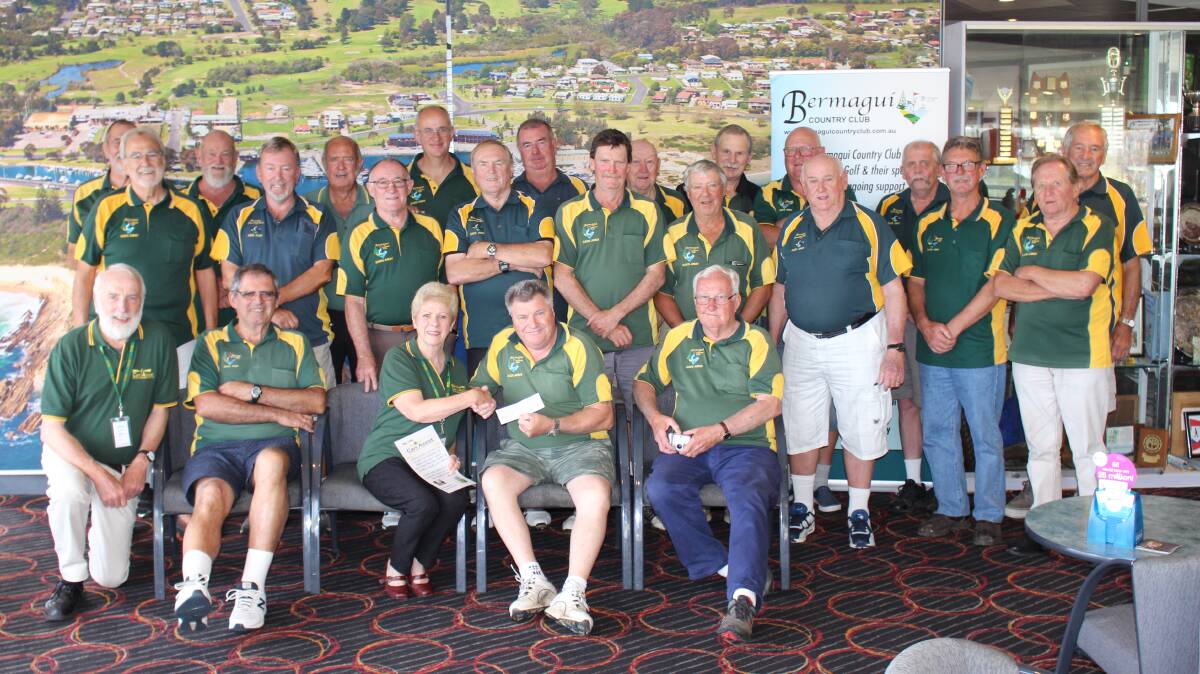 DONATION: The golfers from Bermagui Dad's Army present a cheque for $1000 to Bega Valley Can Assist's Lori Hammerton to assist locals fighting cancer.