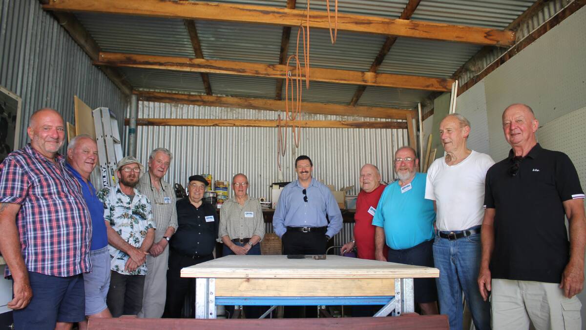 MEN'S BUISNESS: Federal Member for Eden-Monaro Mike Kelly meets with the members of the Quaama Men's Shed to announce a $6000 grant to expand their shed. 