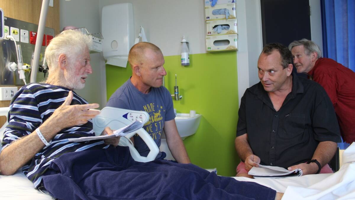BREAK A LEG: Theatre Onset actors Robert Buck, John Fitzmaurice and Jamie Forbes reherse their lines in SERH's surgical ward under the eye of director David Stocker.