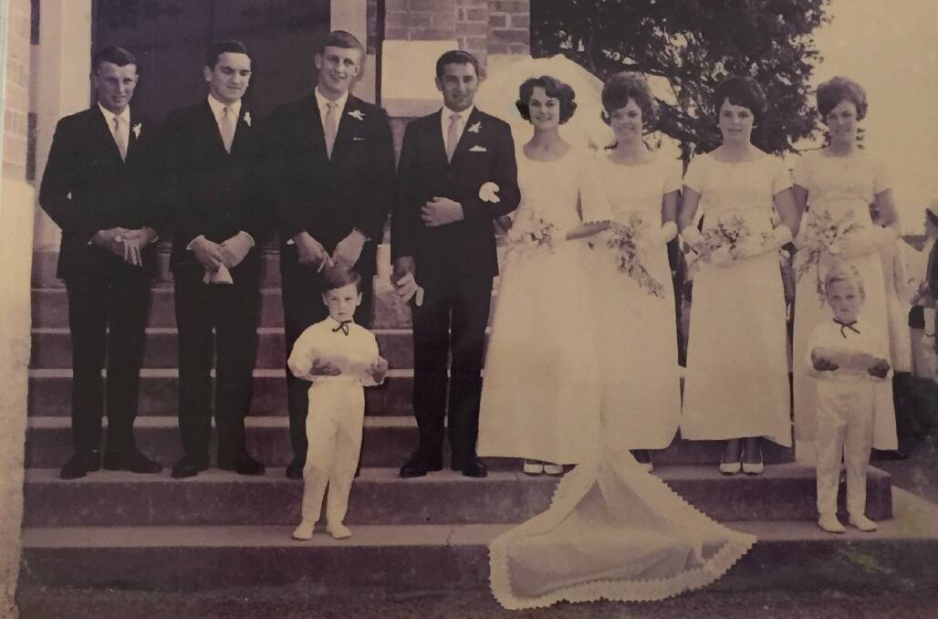 Bridal Party: Mr and Mrs Buckley with Glen Holsworth, Phillip Buckley, Peter Buckley, Ruth Pauline, Myree Buckley, Susie Pauline, page boys Ric and Rob Pauline.