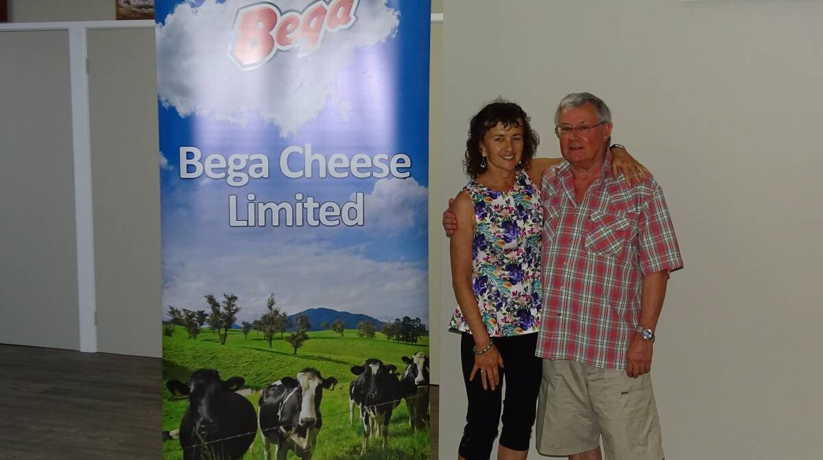 Judy Rettke claims the naming rights award Richard Parbery of Bega Cheese.