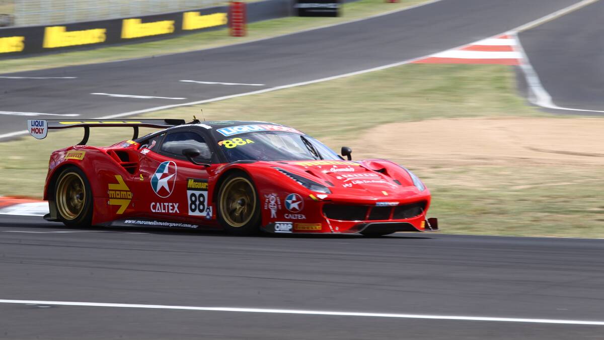 Jamie Whincup crosses the line to finish the 2017 Bathurst 12 Hour with a win for the #88 Maranello Ferrari. Photo. Phil Blatch
