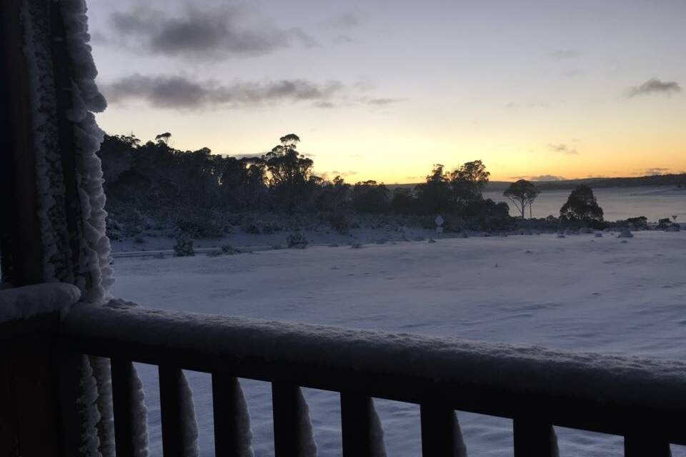 Snow hits Tasmania's central highlands. Picture: The Great Lake Hotel via Facebook