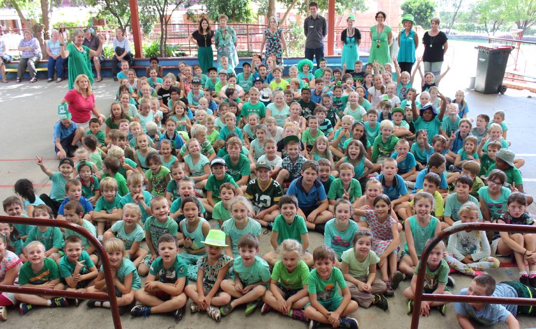 TURNING GREEN: The pupils at St Patrick's Primary School in Bega dressed up in green clothing for their St Patrick's Day celebrations last week. 