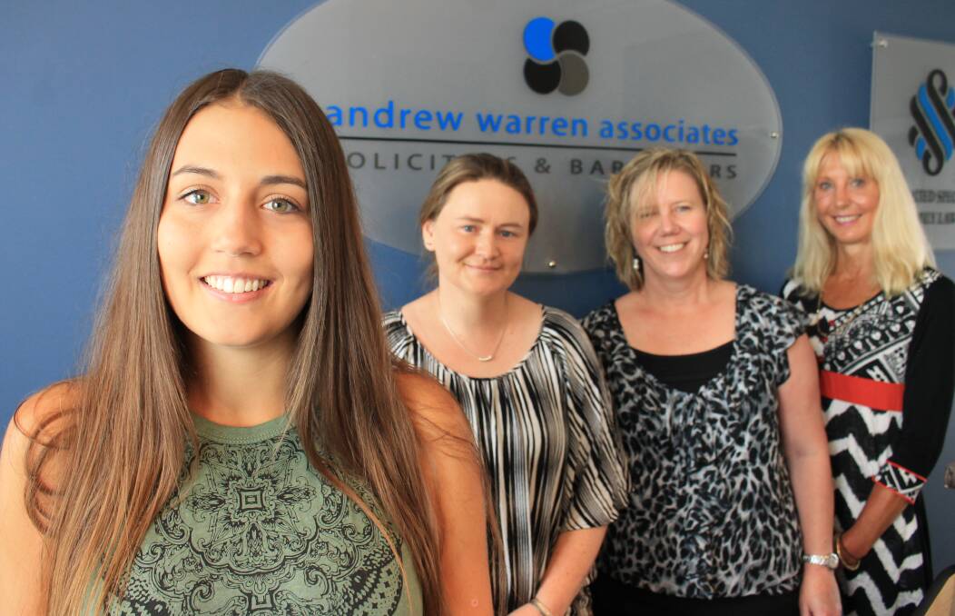 LOOKING TO THE FUTURE: Hannah Little is congratulated by staff at Andrew Warren Associates – Margaret Gowing, Michelle Taylor and Hilary O'Dell. 
