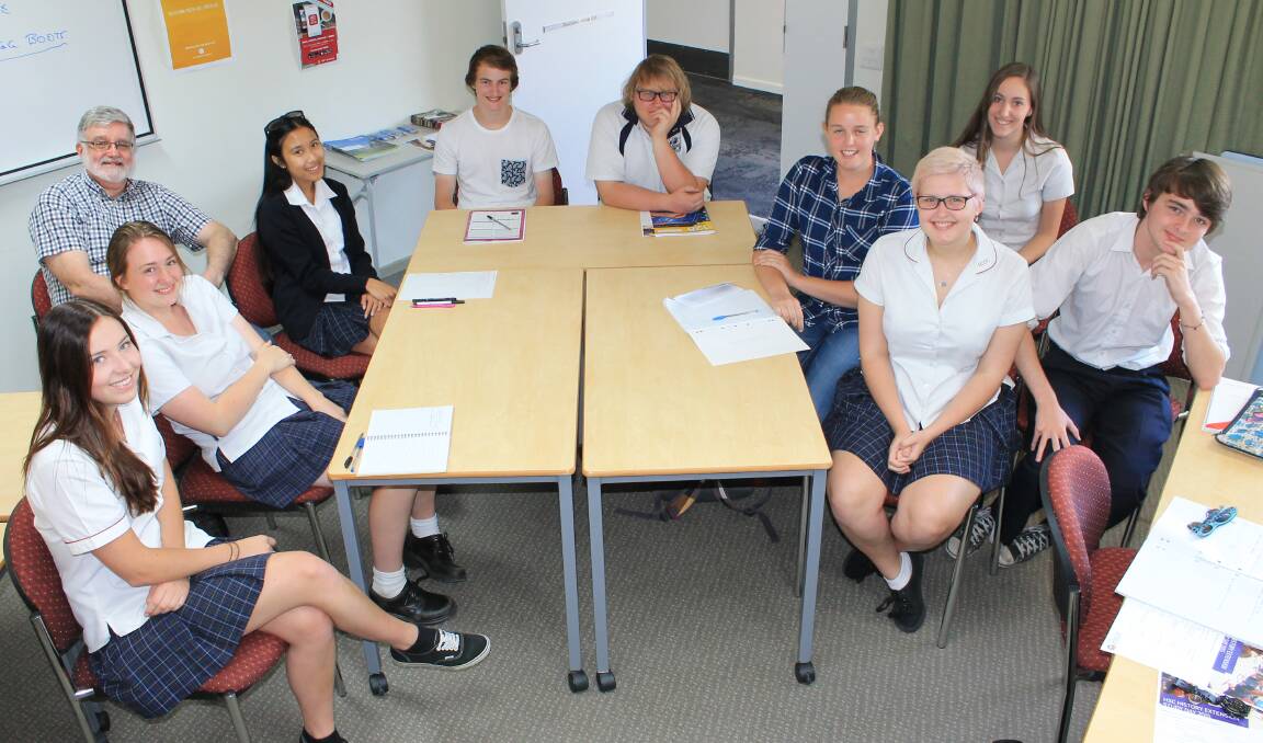 HISTORY BUFFS: Year 12 students from Lumen Christi Catholic College and Eden Marine High School with UOW's Glenn Mitchell are Bo Van Den Brink, Veronica Gromer, Sabrina Selorio, Andrew Redman of Eden Marine, Connor Hehir, Ainsley Mann, Zahlia Hulme, Isabelle Moran and Liam McManus.  