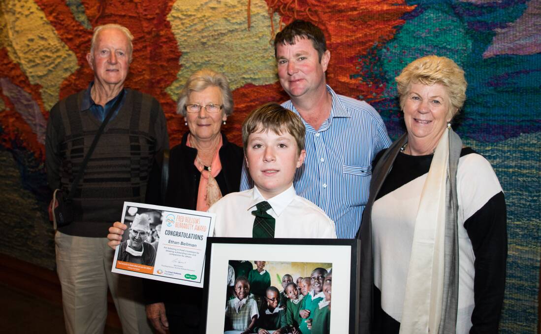 ACHIEVER: Ethan Bellman, grandson of Angledale's John and Beryl Cooper (back left), was recently named The Fred Hollows Foundation Junior Ambassador for NSW. 