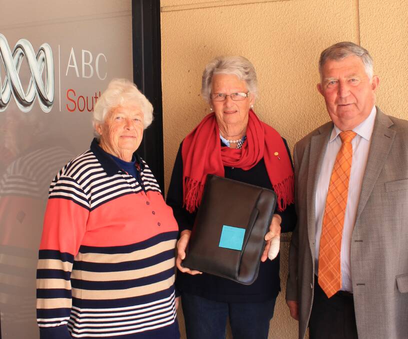 DISAPPOINTED: Supporters of the petition Marg Broadbent, Helen Slater and Tony Allen visit the ABC South East office in Bega on Thursday. 