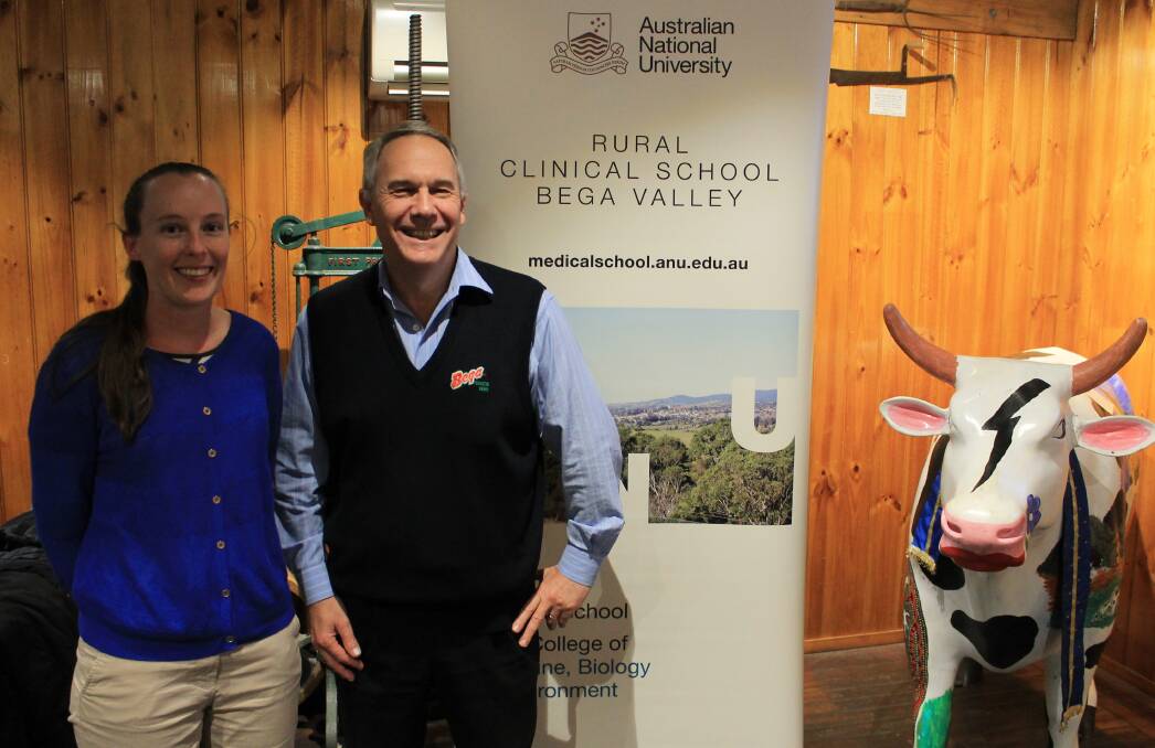 SUPPORTING RURAL HEALTH: ANU medical school student Eileen Baker is congratulated by Bega Cheese's Matt Fanning for winning the scholarship. 