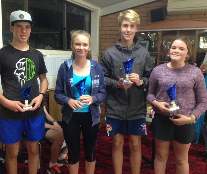 Ready for a rematch are the junior squash division one runners-up Bailey Smith, Gabrielle Tarlinton, Alexander Eadie and Claudia Bartlett. 