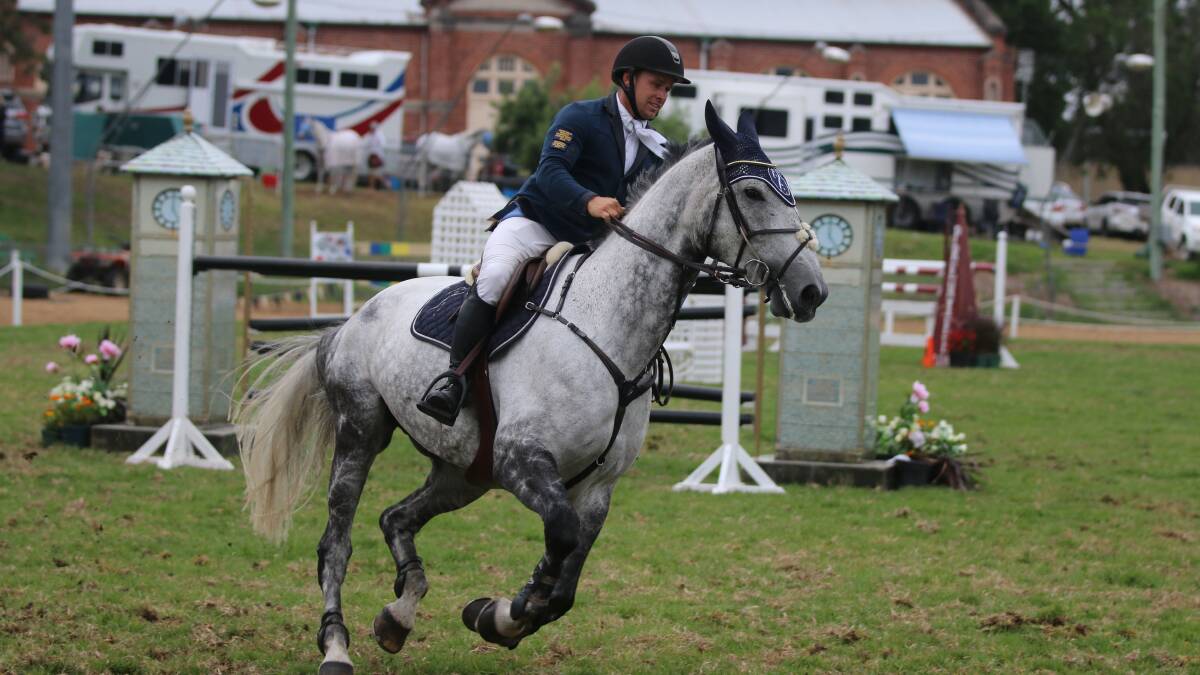 Clint Beresford rides SL Donato during the Bega Showjumping Cup, but has just been named winner of the Australian World Cup standings. 