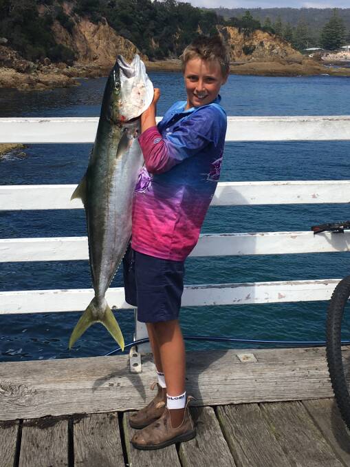 What a beauty!: Twelve-year-old Tom Barnes with a 1.11m kingfish taken at the Tathra Wharf.