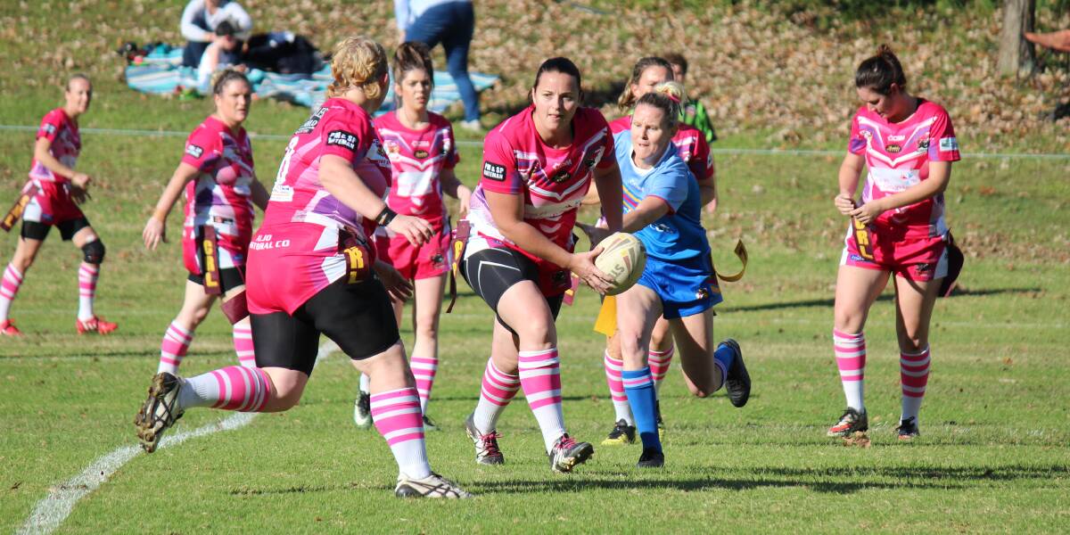 Front line: Emma Irvin sends the ball down the line against the Bombala High Heelers on Saturday with the hosts startling their more fancied opponents early. 