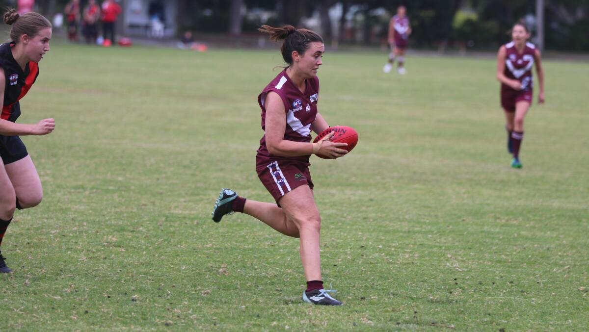 On baller: Elouise Russell works the ball forward for the Tathra Sea Eaglettes in their win over the Merimbula Diggers on Saturday. 