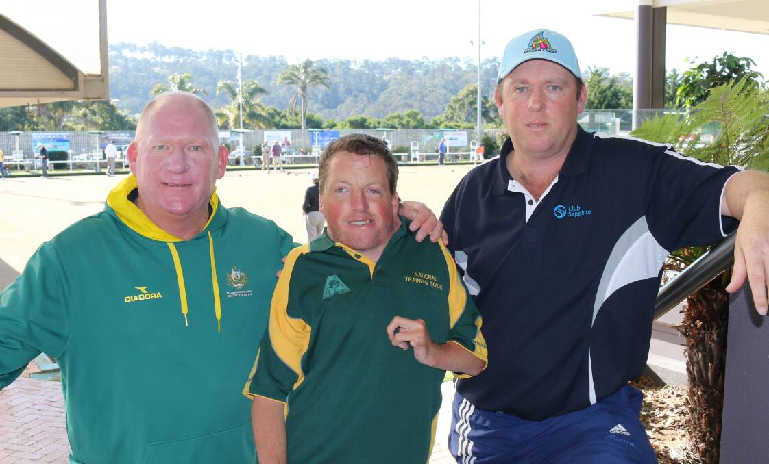 Australian reps: Michael Wilks (right) with Australian coach Steve Glasson and James Reynolds. 