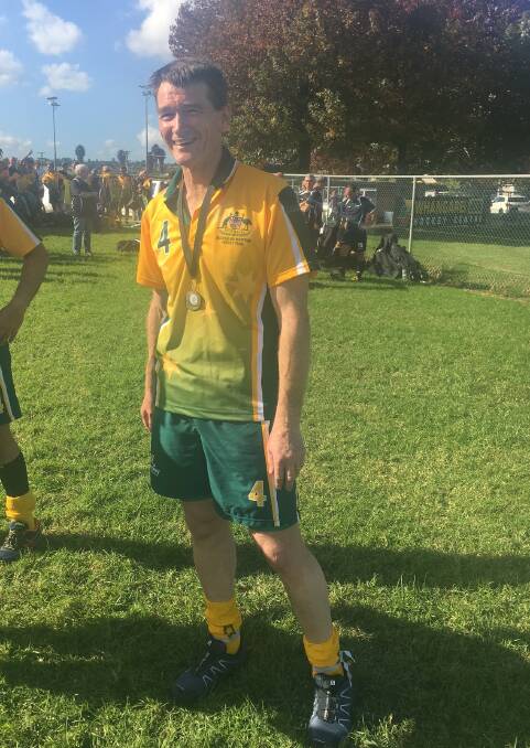Bega's Michael Collins decked out in the national squad gear at the Masters Hockey Trans Tasman Test.