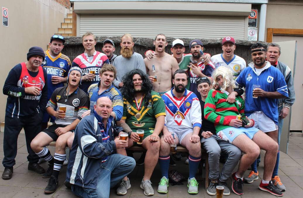 COLOURFUL CELEBRATION: Members of the Bega Roosters kitted out as NRL greats for Mad Monday celebrations at the Grand Hotel. 