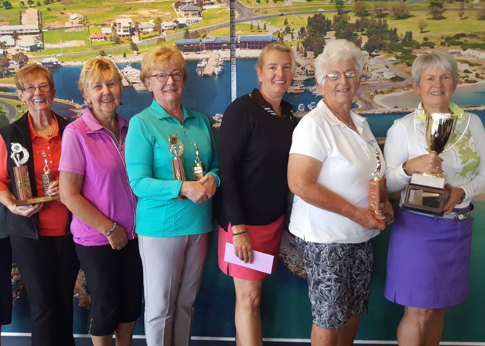 Championship place getters: Pat Whitty, Val Schilling, Jo Buttrey, Cherie Rudneski, Pat Jones and club champion Maggie Hayes.