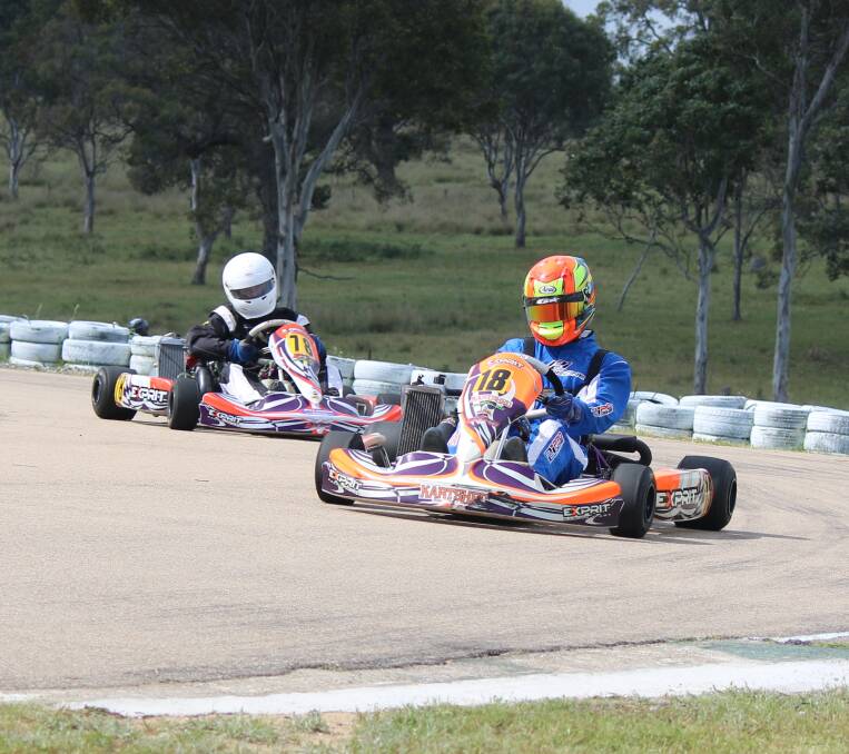 Good line: Jack Loftus leads Royce Gay through one of the tighter bends at the Sapphire Coast Kart Club course.