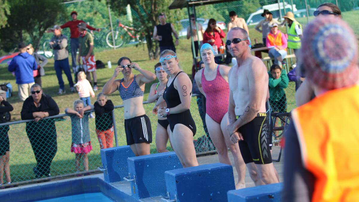 Swimmers prepare to hit the Bemboka pool for the opening leg of the annual triathlon in 2016 with entries for this year open now. 