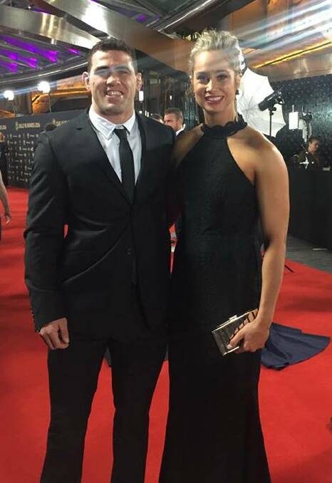 Local legends: Kezie Apps catches up with fellow Bega player Dale Finucane at the Dally M ceremony. Picture: Kezie Apps. 