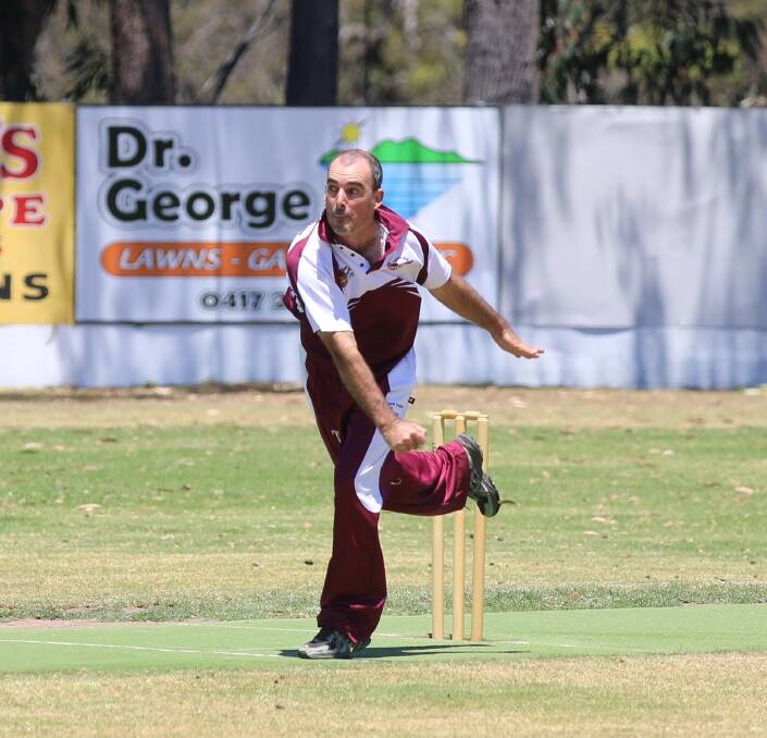Bowling attack: Firing the ball down the pitch during a two-wicket haul is Dan Blacka against the Knights on Saturday, giving Tathra the outright lead in the competition. 