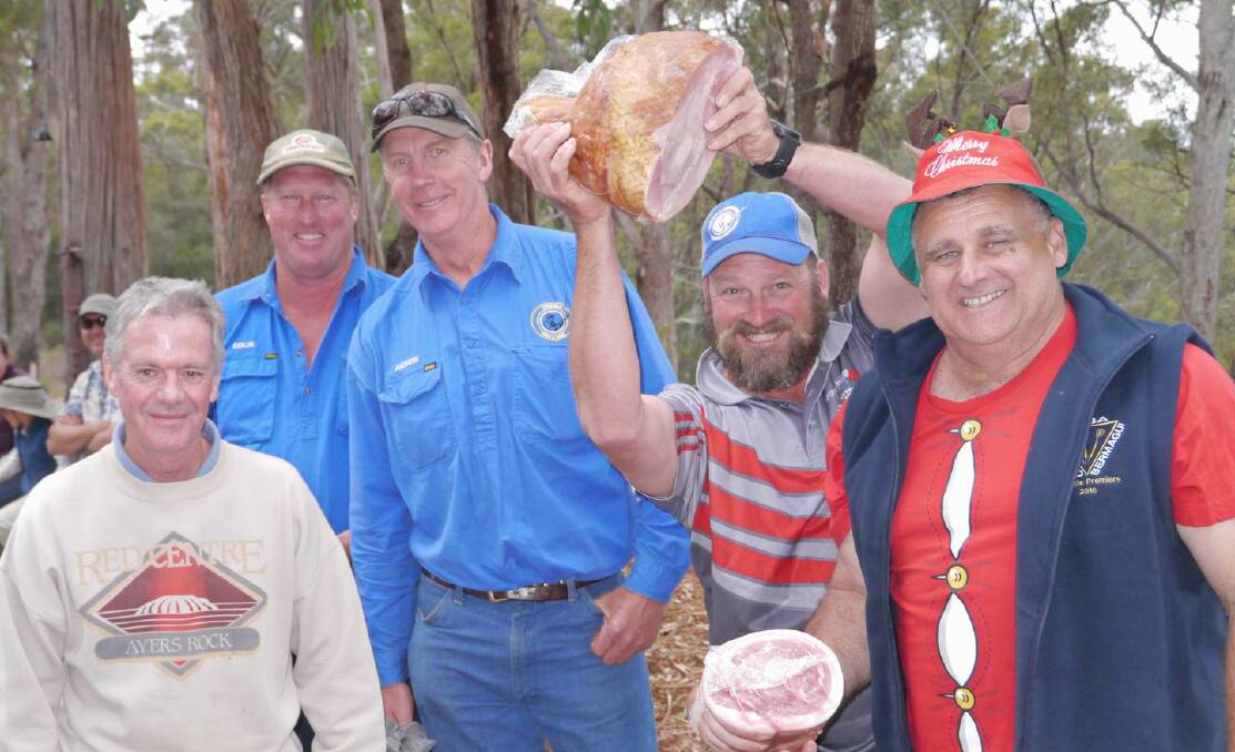 Ham prize: Claiming their Christmas bounty in B grade are Daryl Newman, Colin Brownlie, Andrew Fairfield-Smith, 	Adam Mower and Mario Magrin.