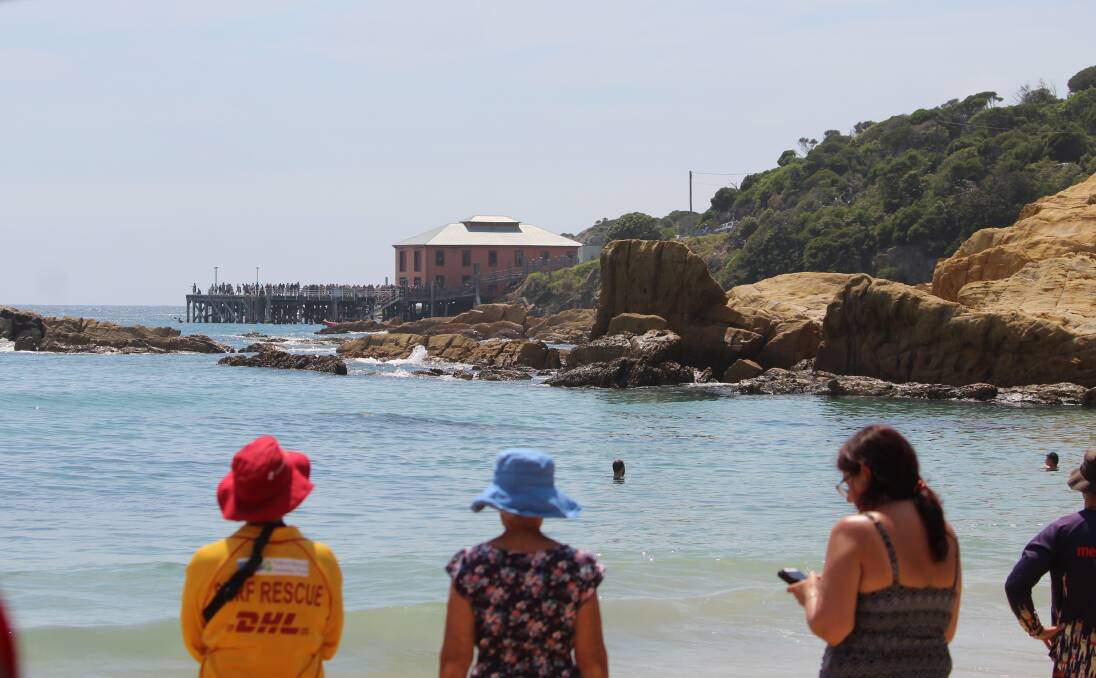 Safe swim: Lifeguard patrols will continue through February at Tathra Beach with businesses banding together to fund the extra coverage. 