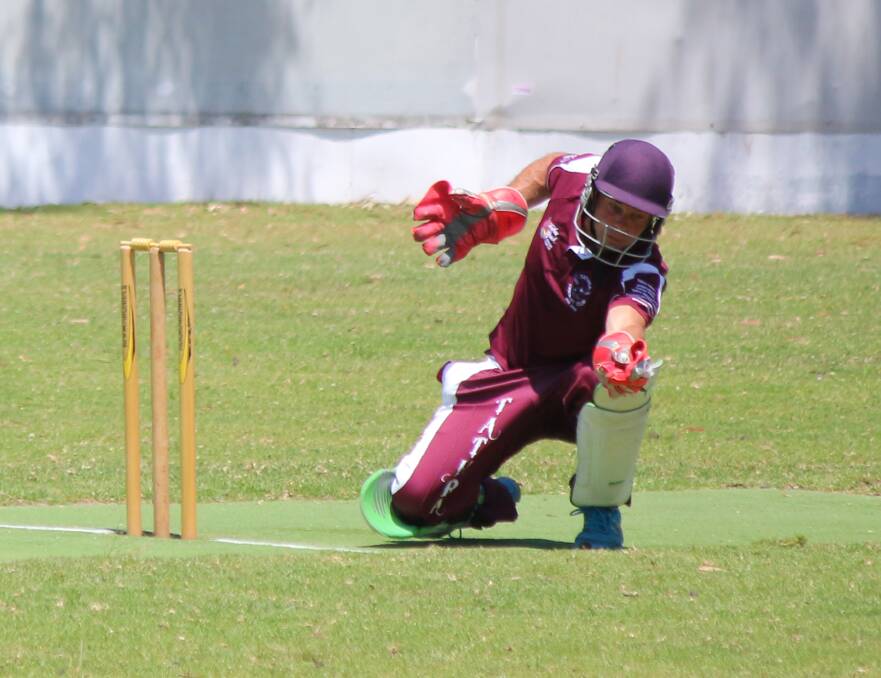 good form: Geordie Gibbs, pictured taking a catch behind the crease, helped Tathra to a win over Pambula with 26 runs on Saturday. 