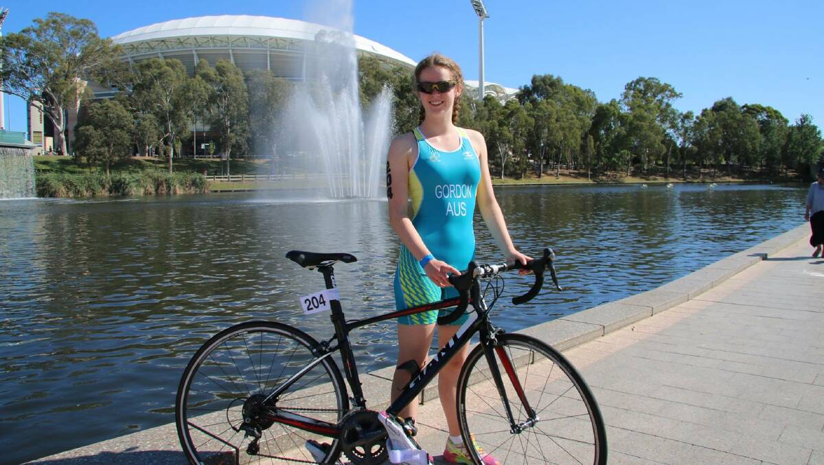 Maddie Gordon with her racing bike on a section of the world championship track in Adelaide recently. 
