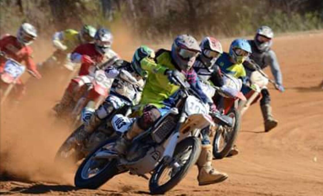 Dirt-flying action: Bega rider Kale Galeano leads a pack around a bend during the South Coast Cup weekend. 