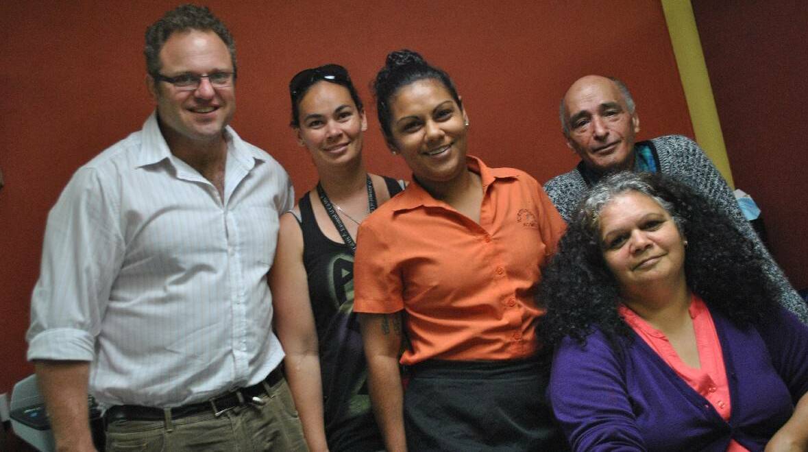 Resigned Katungul Aboriginal Community Corporation and Medical Service CEO Jon Rogers (left) and members of his team in 2014 Jade Hansen, Julieanne Lyons, Stephen Kelly and Michelle Davison.