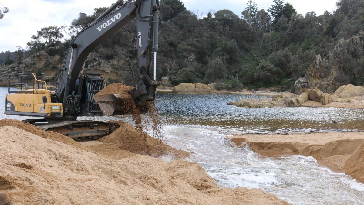 The Bega River mouth being opened in May this year. Picture: Jacob McMaster